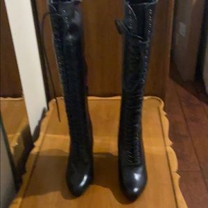 Black lace heel boots